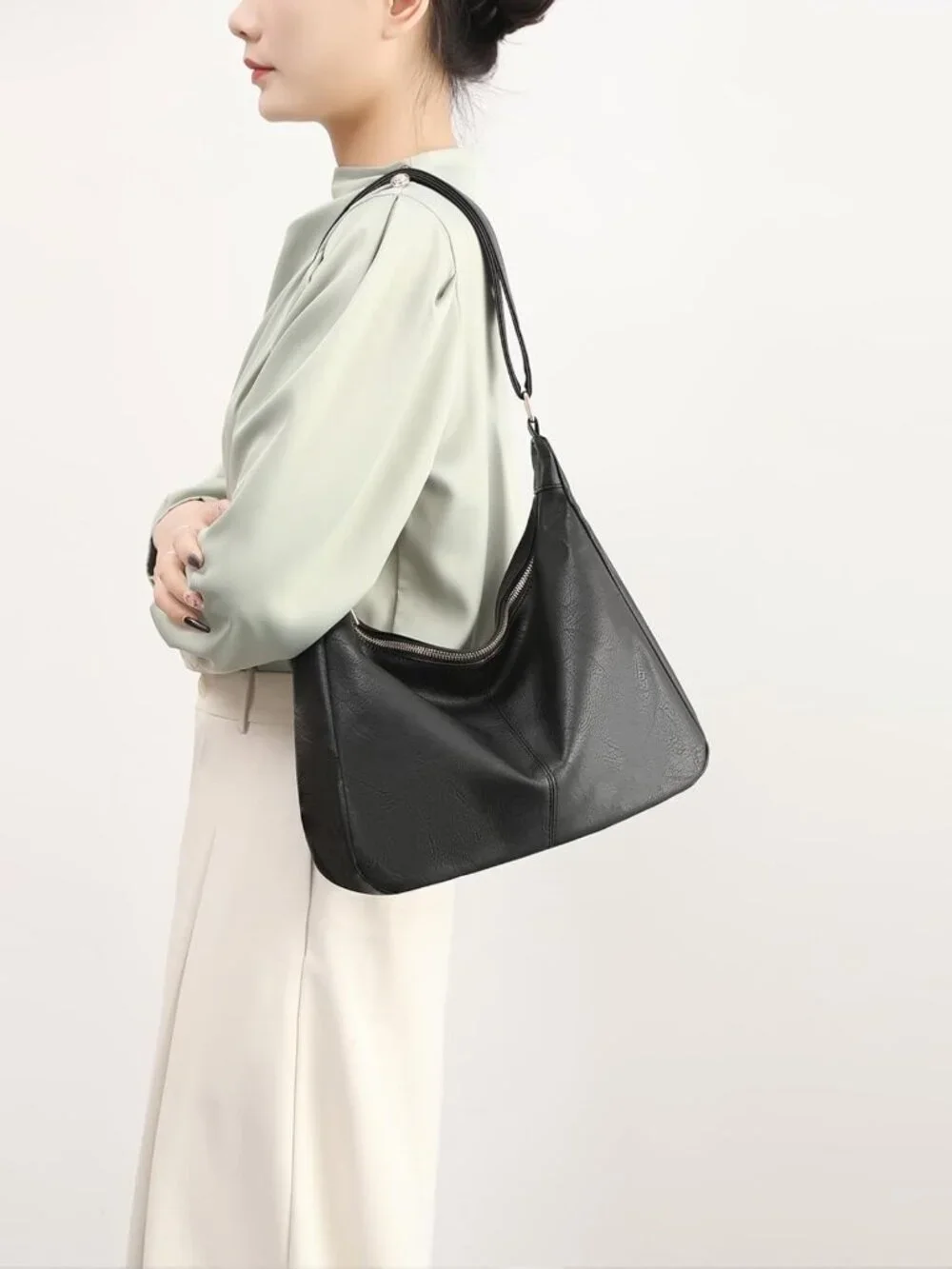 Stylish Foldable Vegan Leather Hobo Bag - Slouchy Tote & Crossbody Purse for